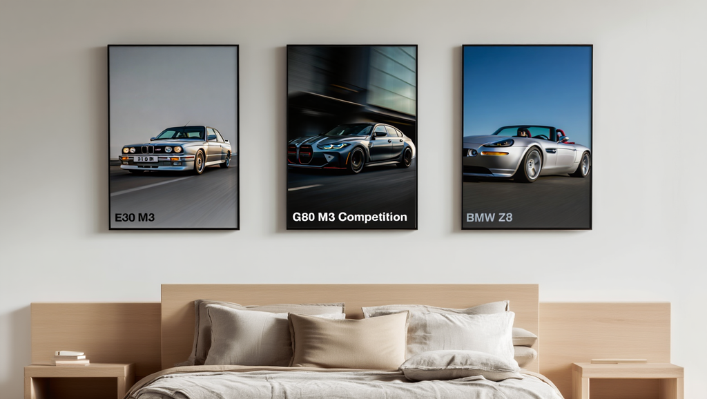 Famous BMW Cars Gallery – Light Grey Scandinavian Bedroom – Set of 3