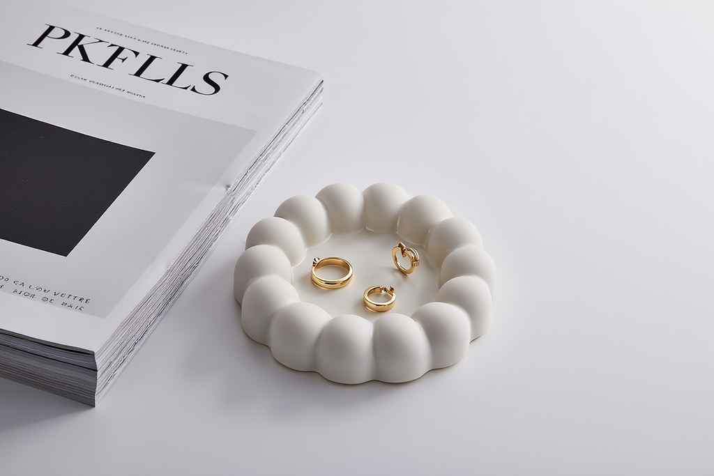 Minimalist Bubble Tray Coaster – White Cream Plaster Home Decor