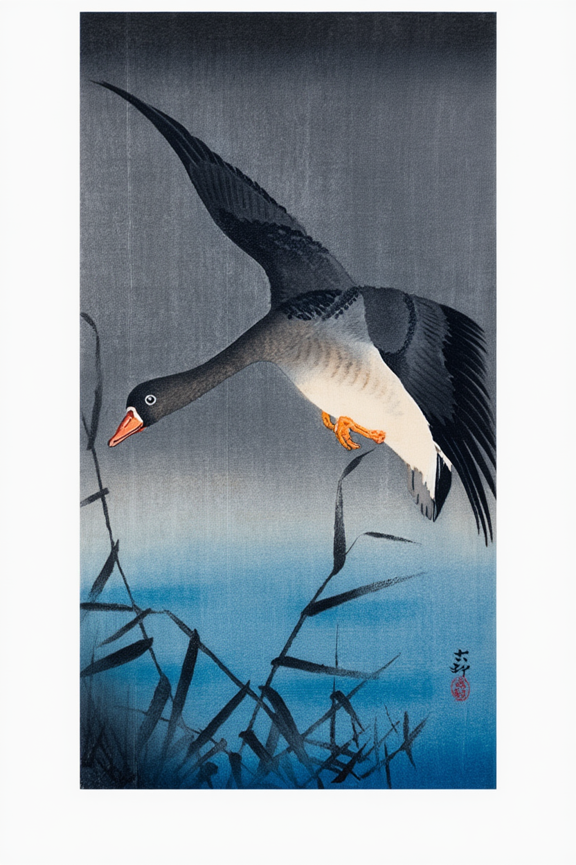 White-Fronted Goose – Ohara Koson Poster | Japanese Nature Art Print