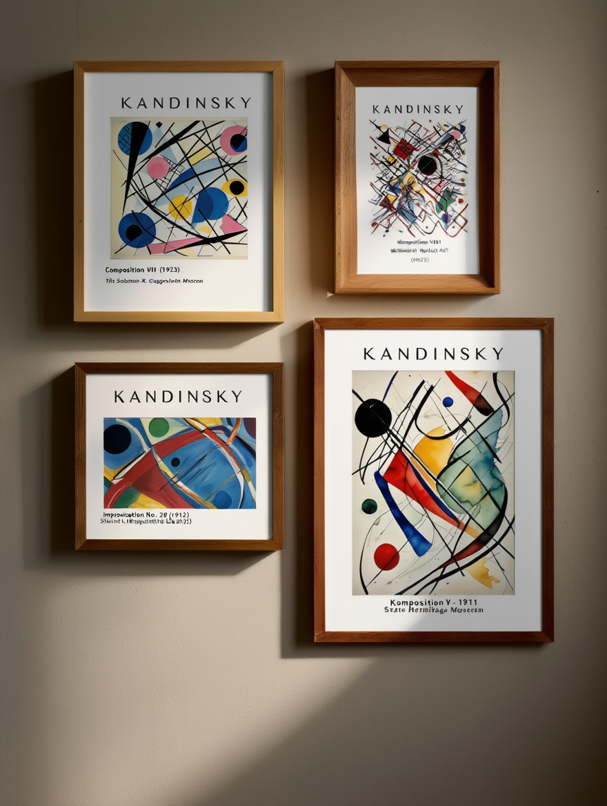 Kandinsky Geometric Abstract Wall Art – 4 Modern Bauhaus Prints | Colorful Minimalist Gallery Wall Décor for Home & Office