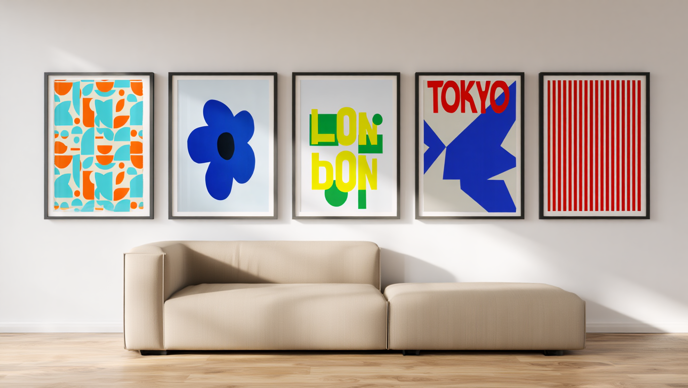 5 Prints – Colorful Mixed Floral Cities Abstract Art Collection