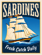 4 Retro Seafood Posters – Sardines, Crab, Lobster & Fish Wall Art Prints - Hakyarts