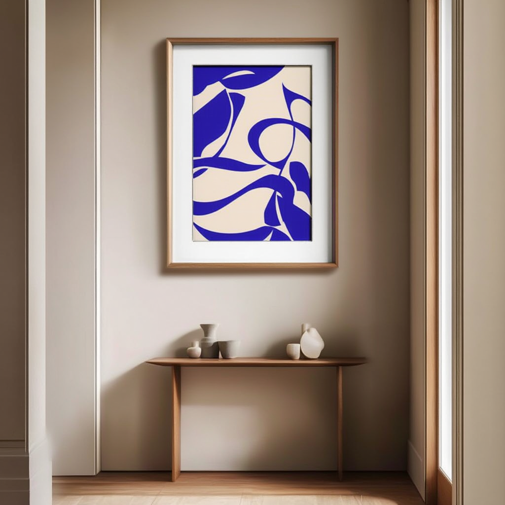 Matisse Blue Leaves Abstract Art Print – Minimalist Botanical Wall Art