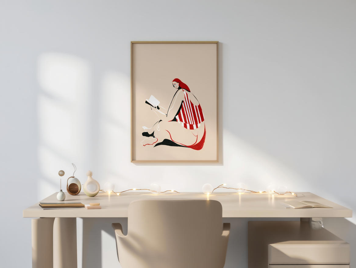 Woman Sitting Reading – Striped Print