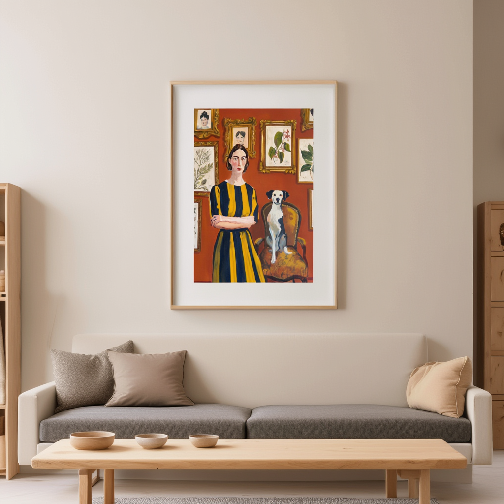 Companions at Home – Woman & Dog Interior Scene