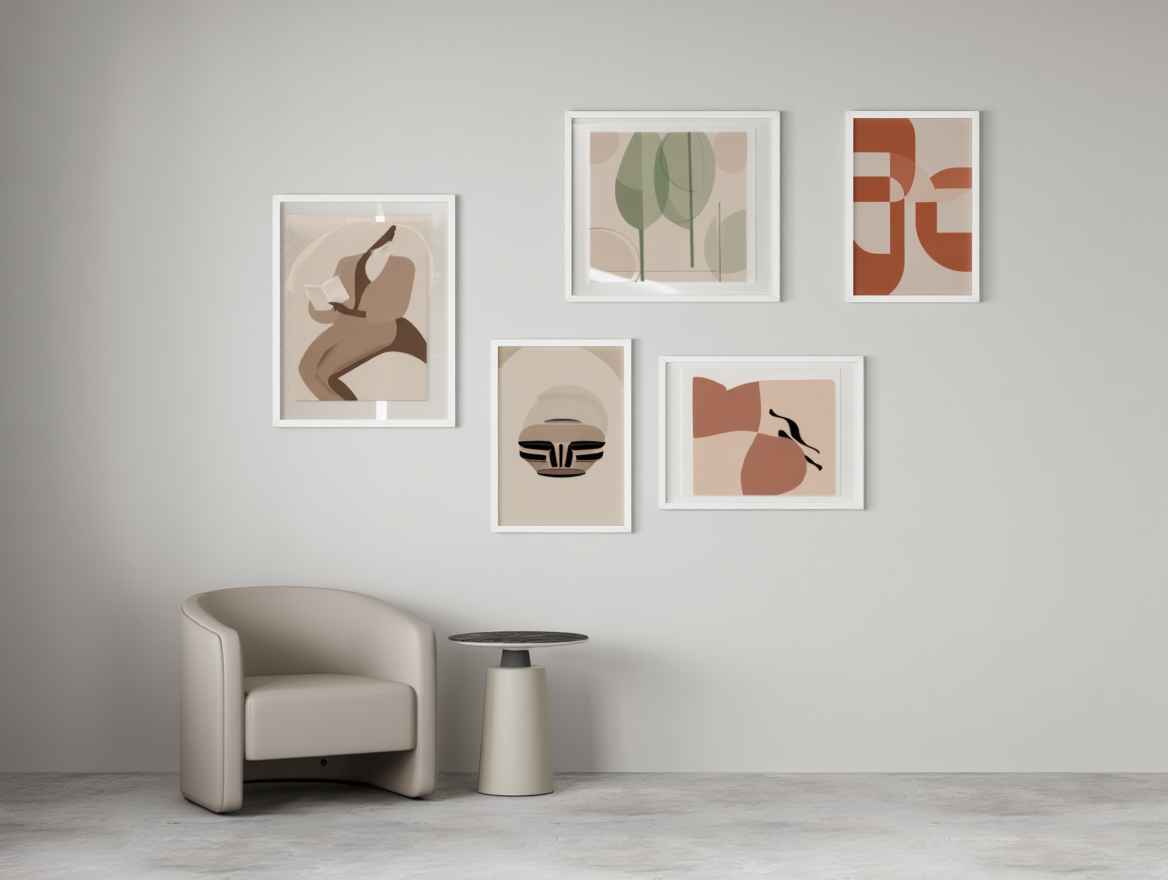 5 Geometric Earth Tone Women Line Art Prints – Abstract Modern Wall Art Collection for Living Room, Bedroom & Studio Decor