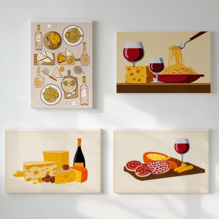 Wine & Cheese - Set of 4 Art Prints