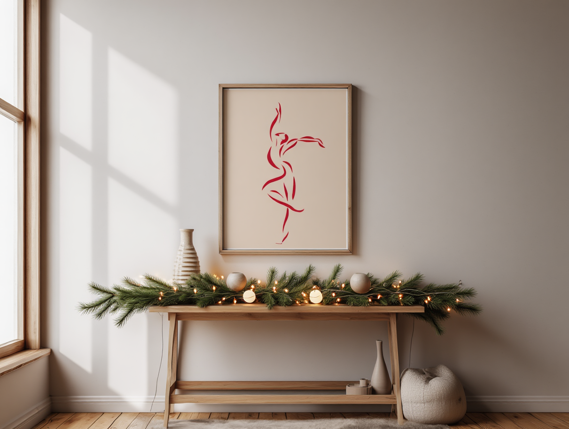 Red Line Art – Dancing Figure Minimalist Print