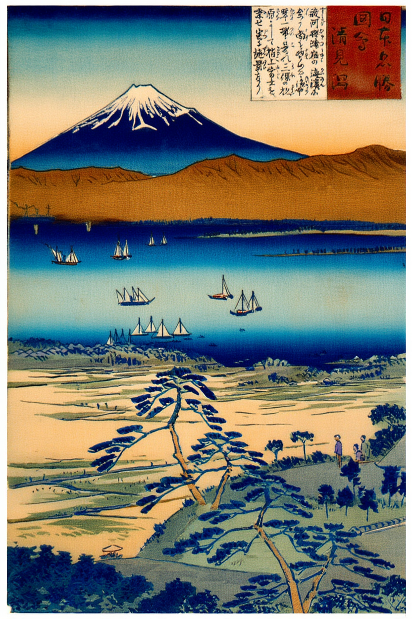 View of Fuji from the Coast of Kiyomigata by Kobayashi Kiyochika – Japanese Ukiyo-e Art Print