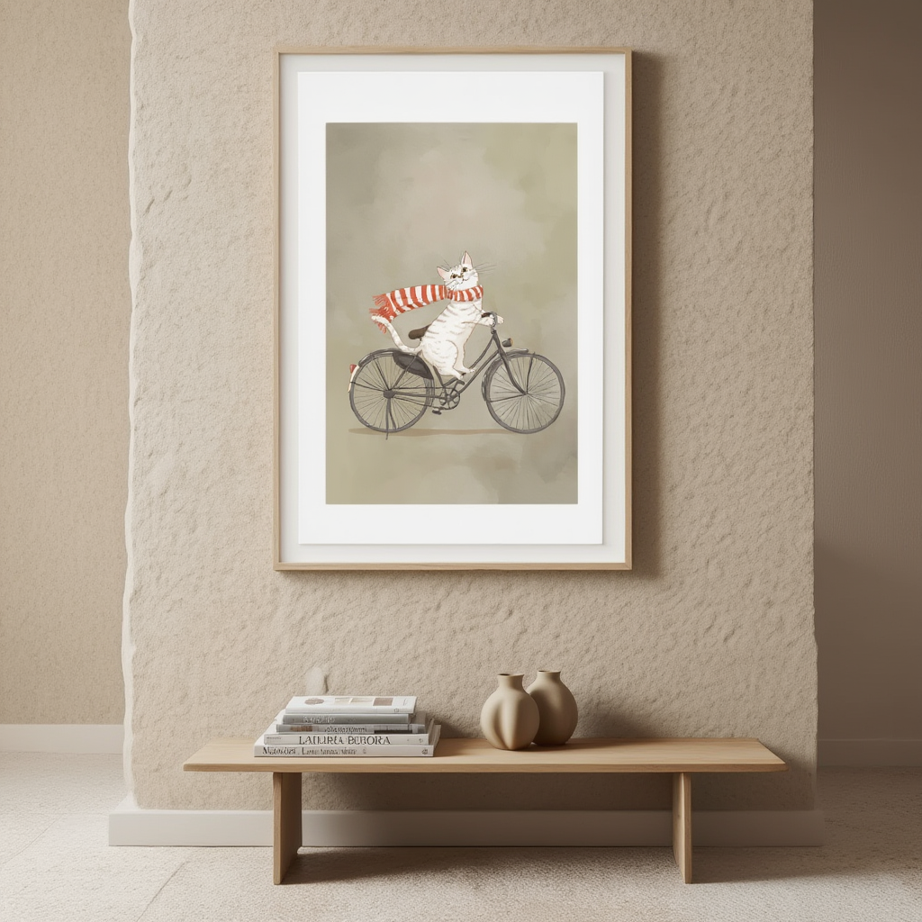 Cycling Cat – Whimsical Feline Ride