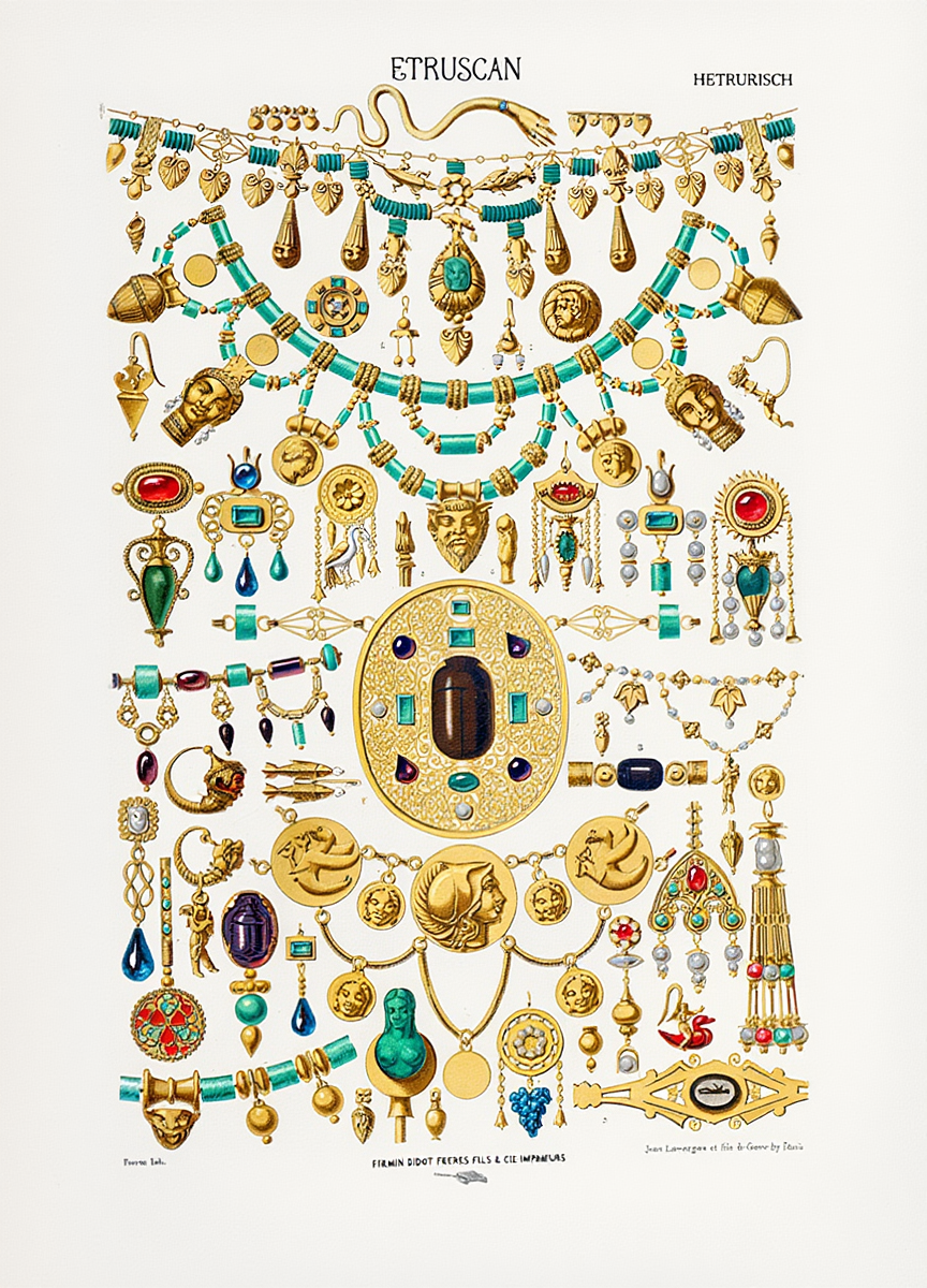 Auguste Racinet – Étrusque Print – XVI Century Vintage Historical Art Poster