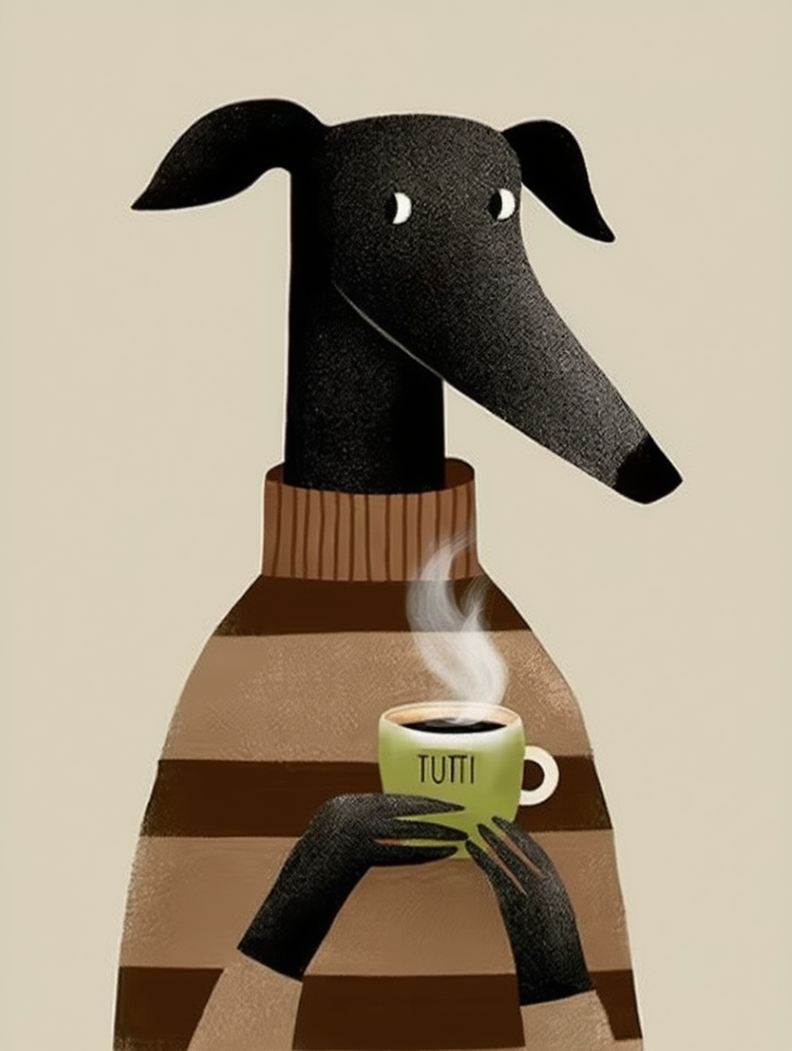 Dog Drinking Coffee Art Print – Cute and Humorous Wall Art for Pet Lovers