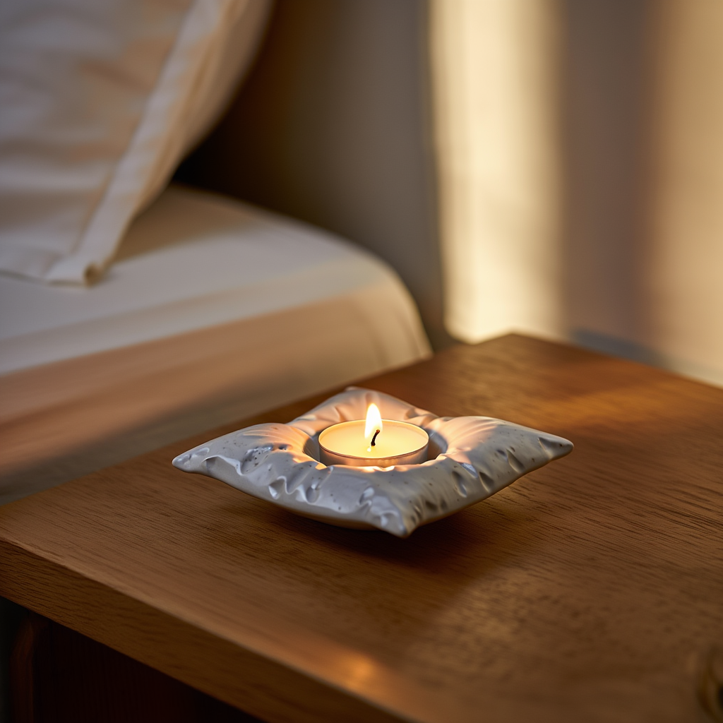 Minimalist Pillow Shaped Candle Tray – White Cream  Home Decor