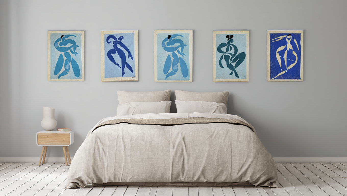 Vintage Blue Matisse Line Art – Set of 6