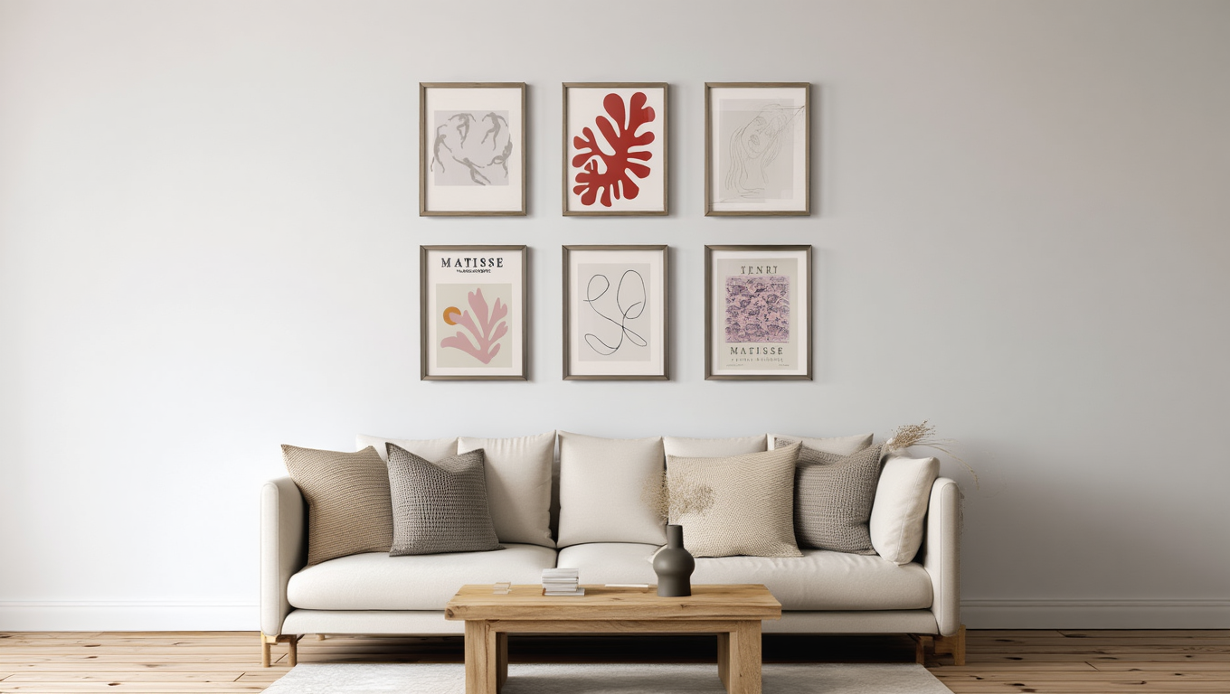 Matisse-Inspired Wall Art Set — 6 Minimalist Prints in Beige and Muted Colour Palette for Home Decor