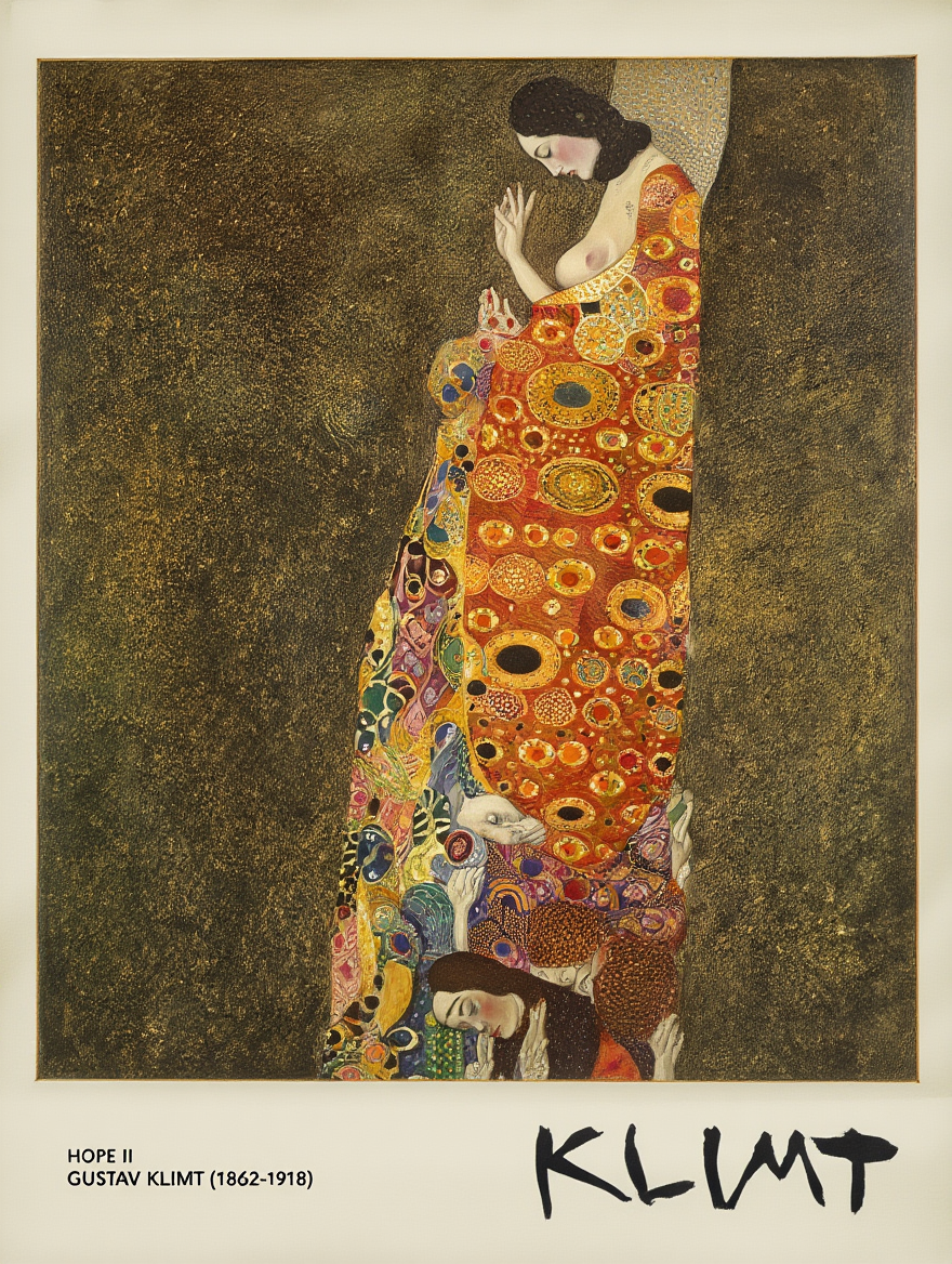 Gustav Klimt Modern Art Print Set – 4 Decorative Golden Wall Prints | Stylish Gallery Wall Décor for Home & Office