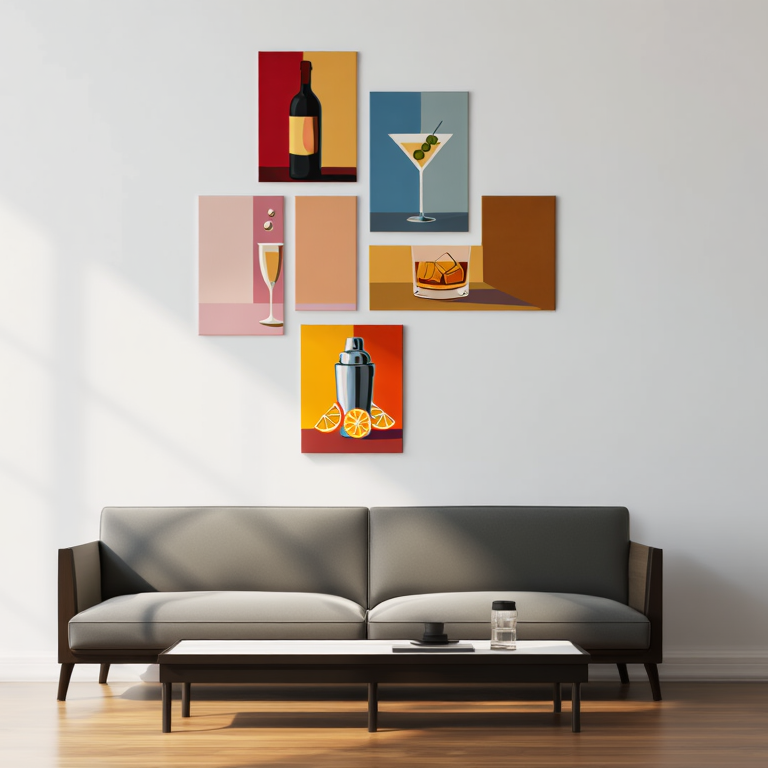 Cocktail Bar Cart Art – Dining Room Set of 4