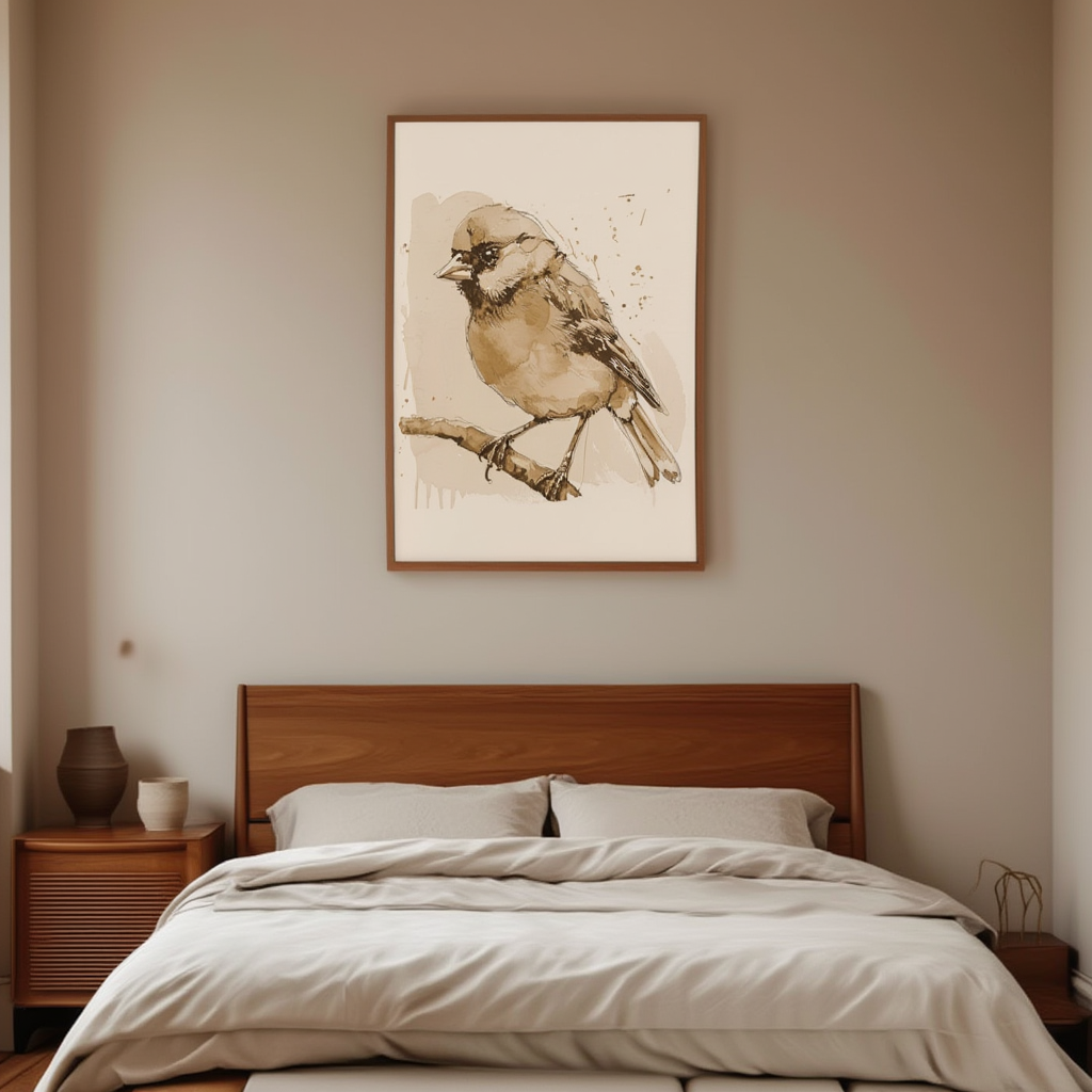 Autumnal Bird Poster – Minimalist Nature Wall Art Print - Hakyarts