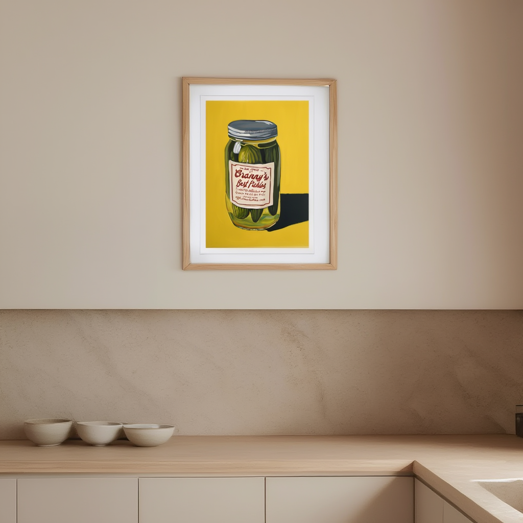 Granny’s Pickles – Whimsical Kitchen Still Life Art Print