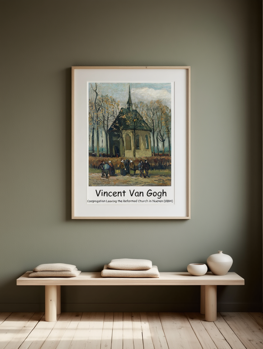 Congregation Leaving the Reformed Church in Nuenen (1884) – Vincent van Gogh Art Print | Early Dutch Period Wall Art