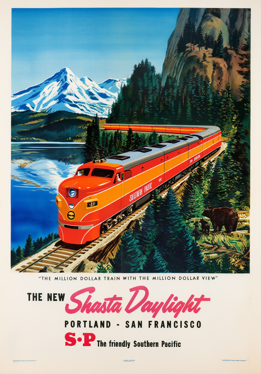 The New Shasta Daylight – Portland Vintage Travel Poster Art Print - Hakyarts