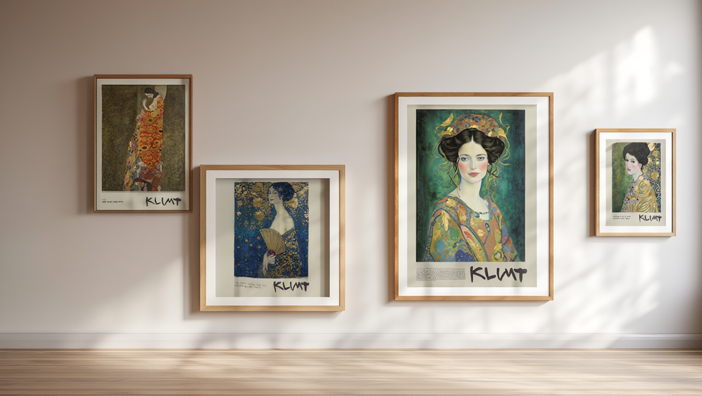Gustav Klimt Modern Art Print Set – 4 Decorative Golden Wall Prints | Stylish Gallery Wall Décor for Home & Office