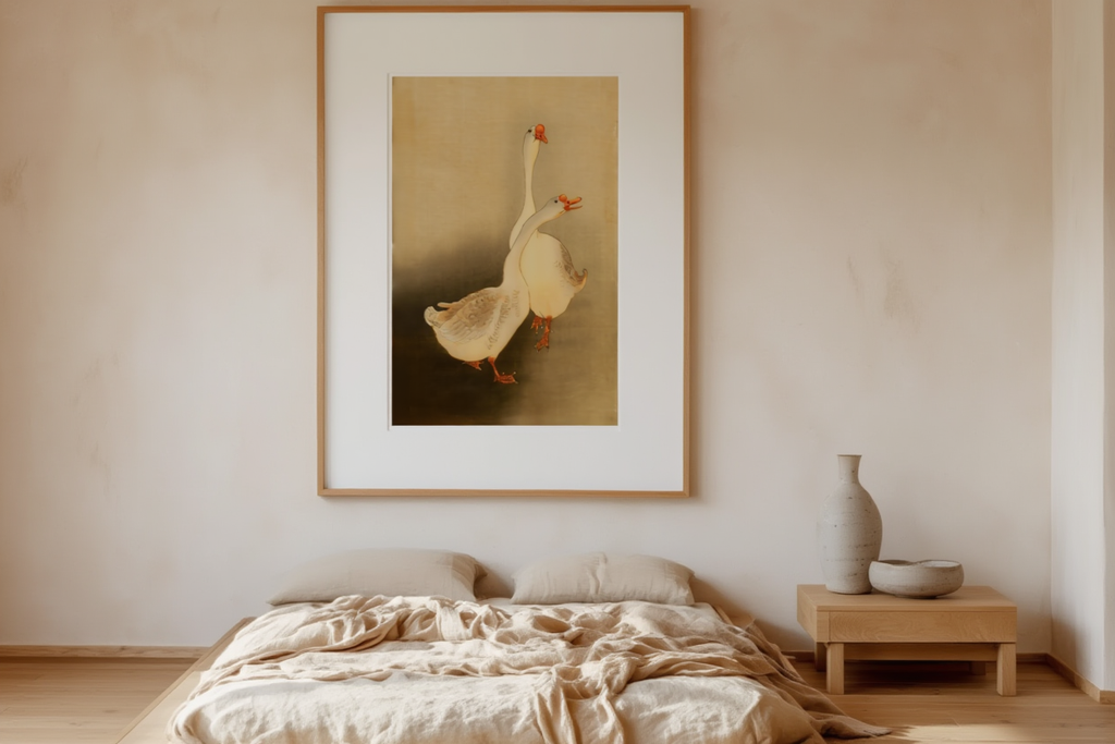 Two White Geese – Ohara Koson Poster | Japanese Nature Art Print