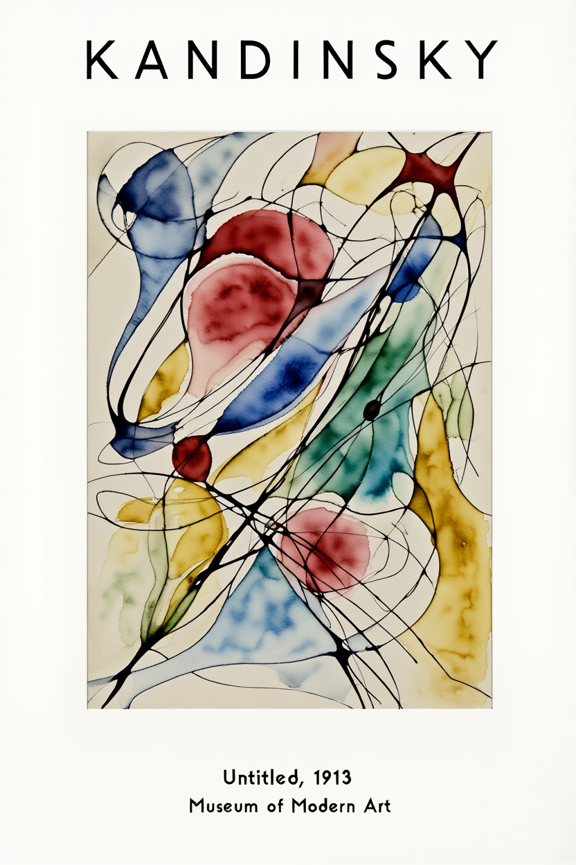 Kandinsky Geometric Abstract Wall Art – 4 Modern Bauhaus Prints | Colorful Minimalist Gallery Wall Décor for Home & Office