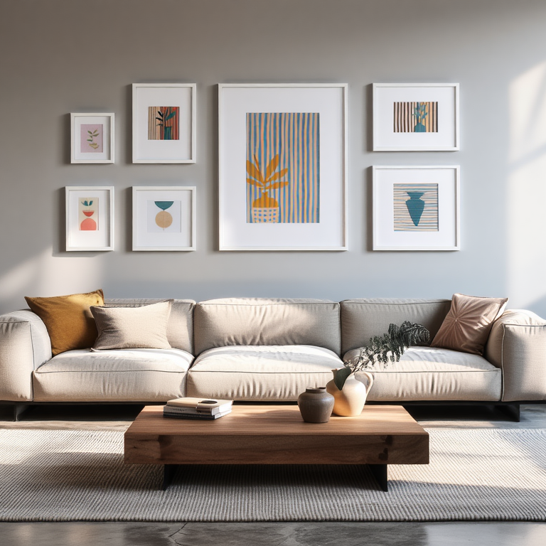 Striped Girl with Vase & Leaves – Set of 5 Modern Art Prints