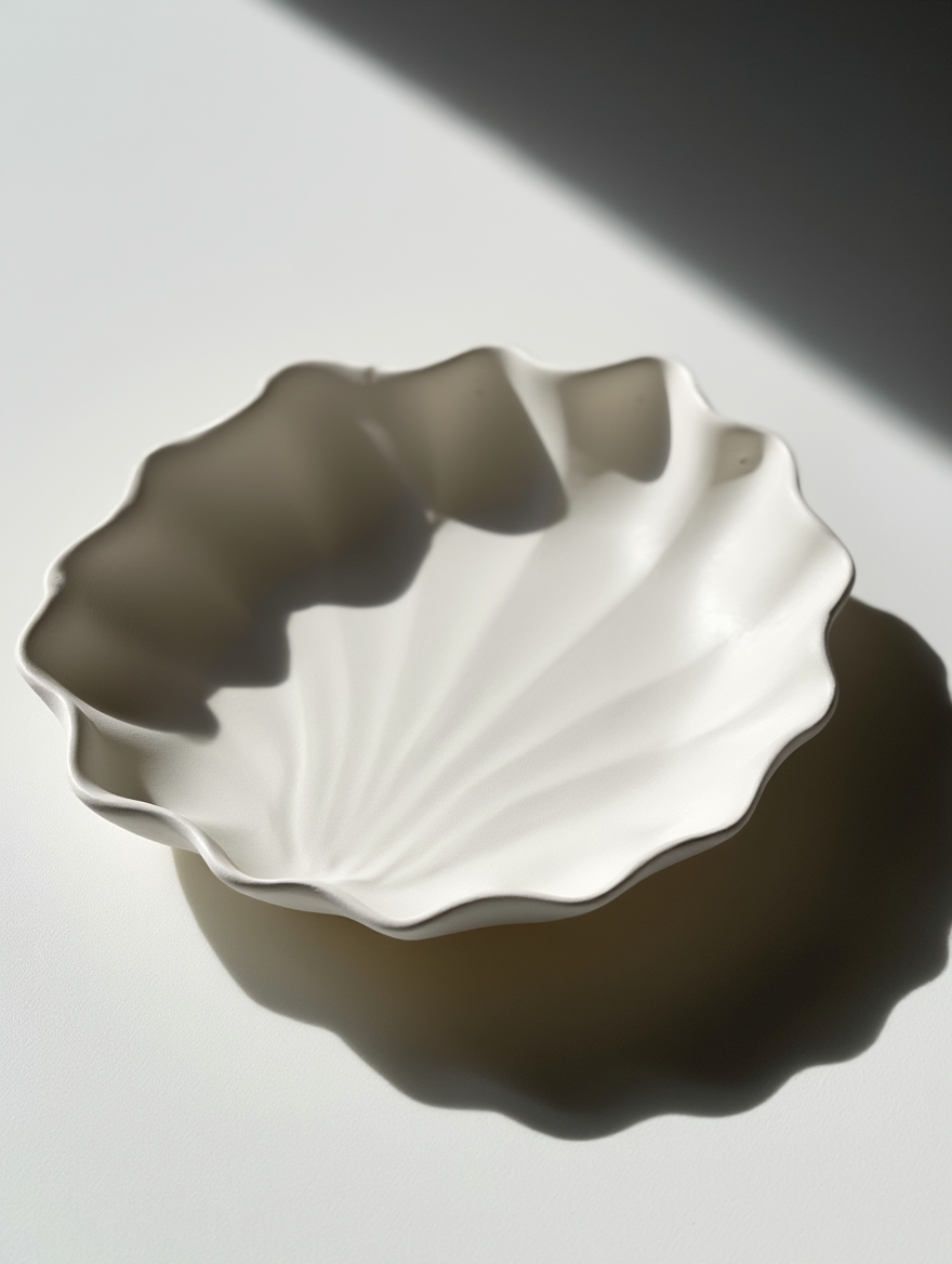 Minimalist Scallop Plaster Jewelry Tray – White Cream  Home Decor
