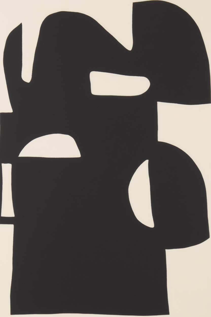 Set of 2 – Duo Beige & Black Forms, Quiet Balance – Minimalist Scandinavian Prints