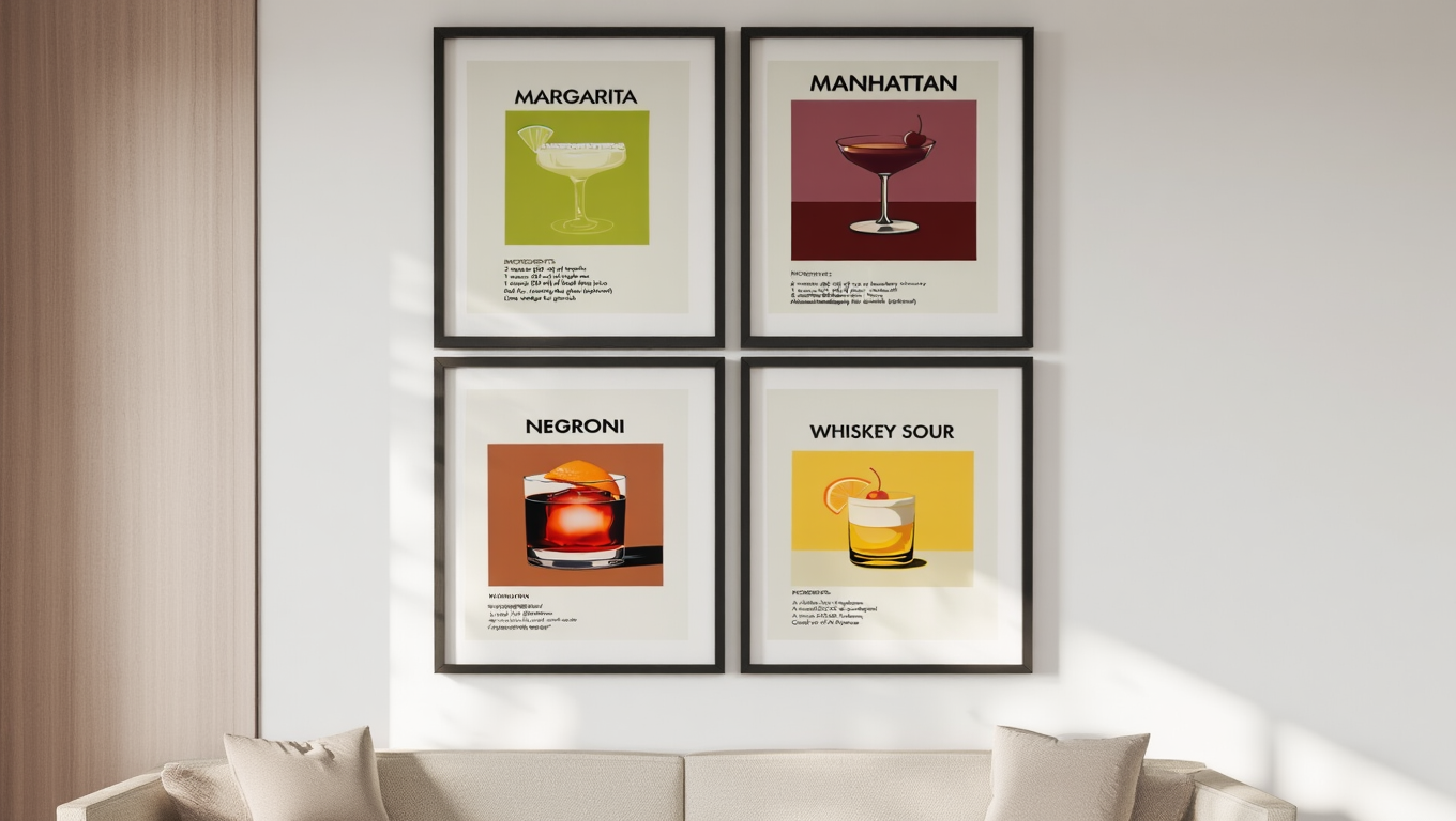 4 Retro Cocktail Prints – Colorful Bar & Kitchen Wall Art