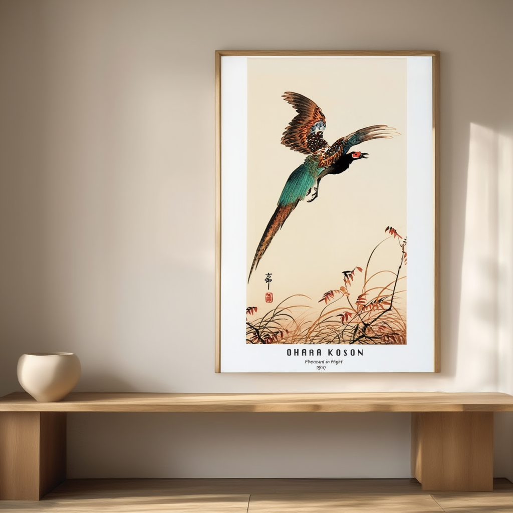Pheasant in Flight – Ohara Koson Poster | Japanese Nature Art Print