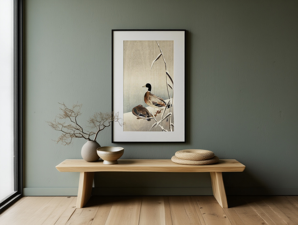 Affiche de Ohara Koson - Canards colverts dans la neige
