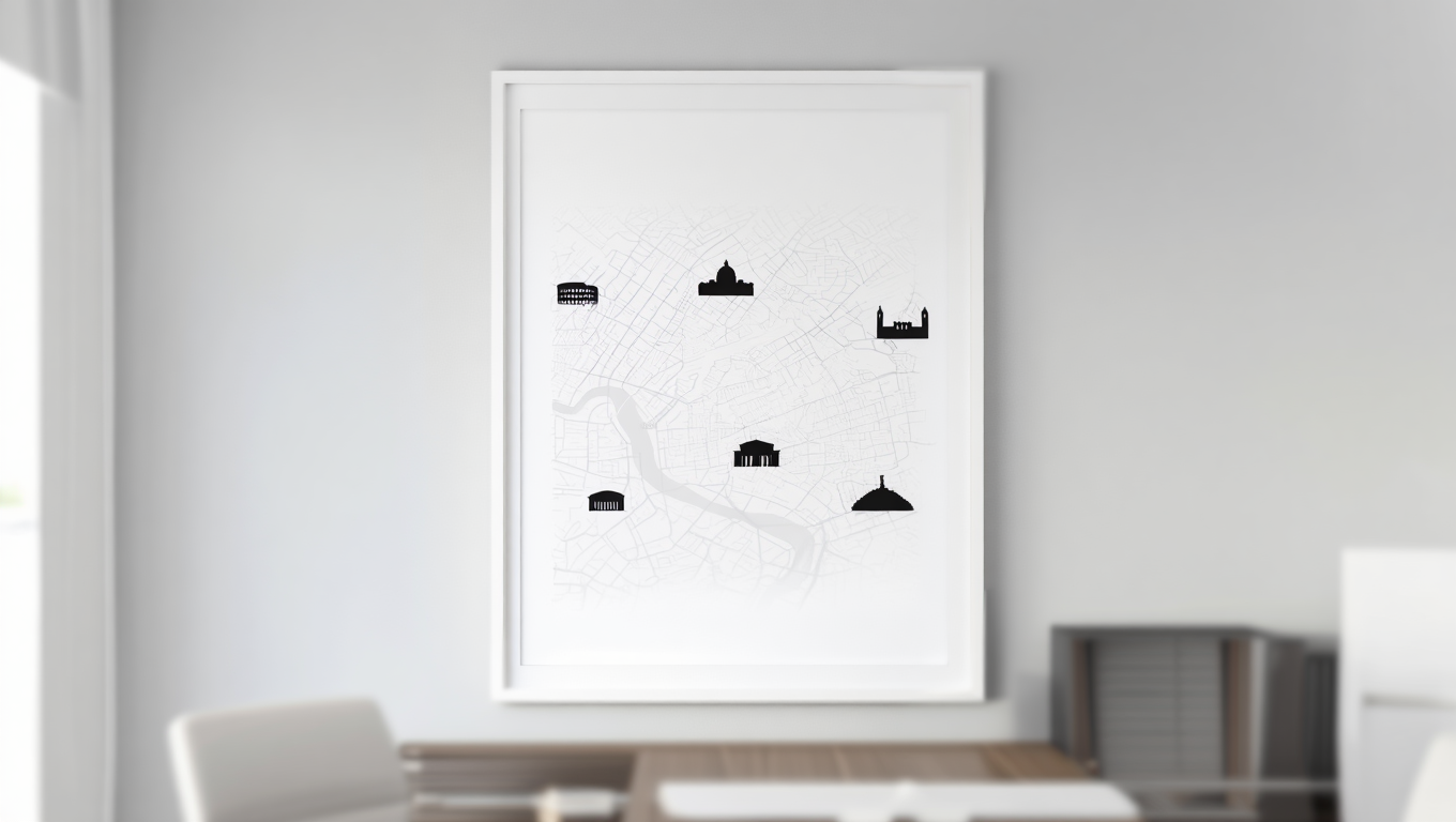 Rome City Map Poster – Black and White Minimalist Wall Art Print