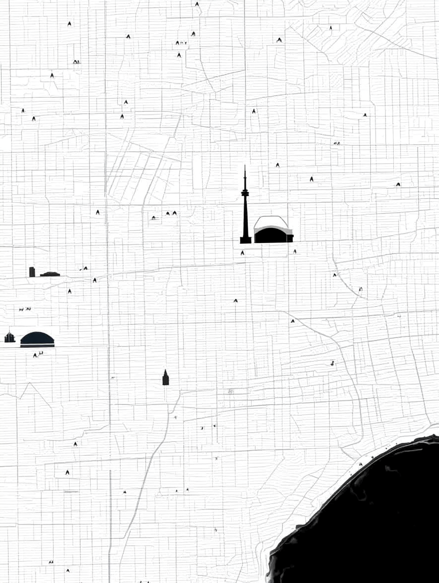 Toronto City Map Poster – Minimalist Black & White Urban Wall Art Print