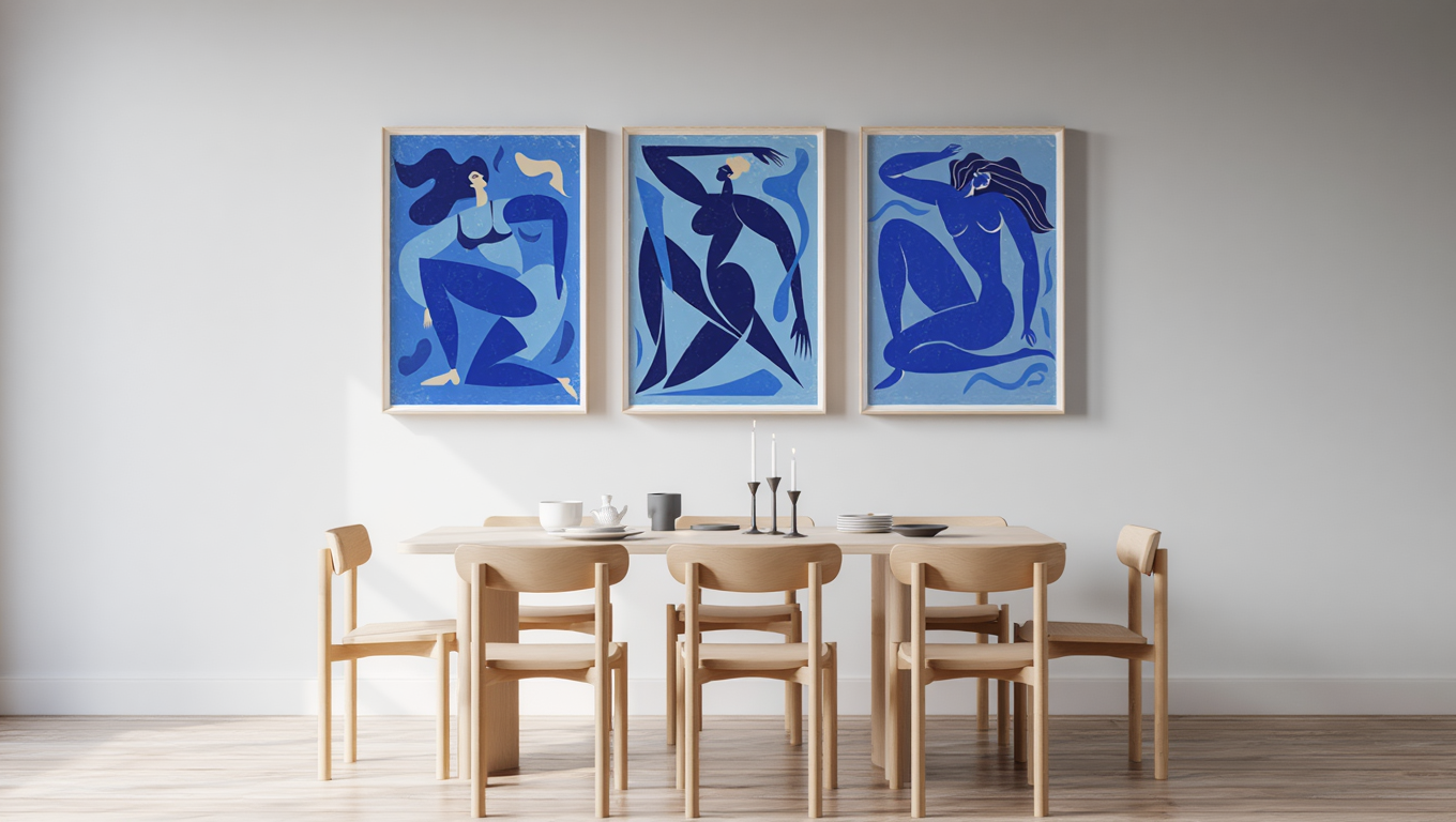 Abstract Blue Matisse Line Girl – Set of 3