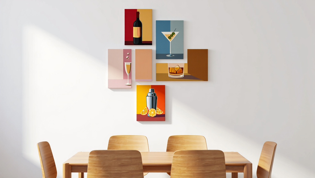 Cocktail Bar Cart Art – Dining Room Set of 4