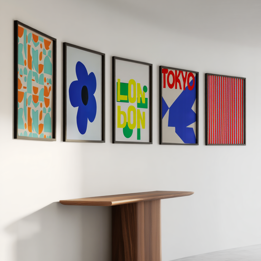 5 Prints – Colorful Mixed Floral Cities Abstract Art Collection