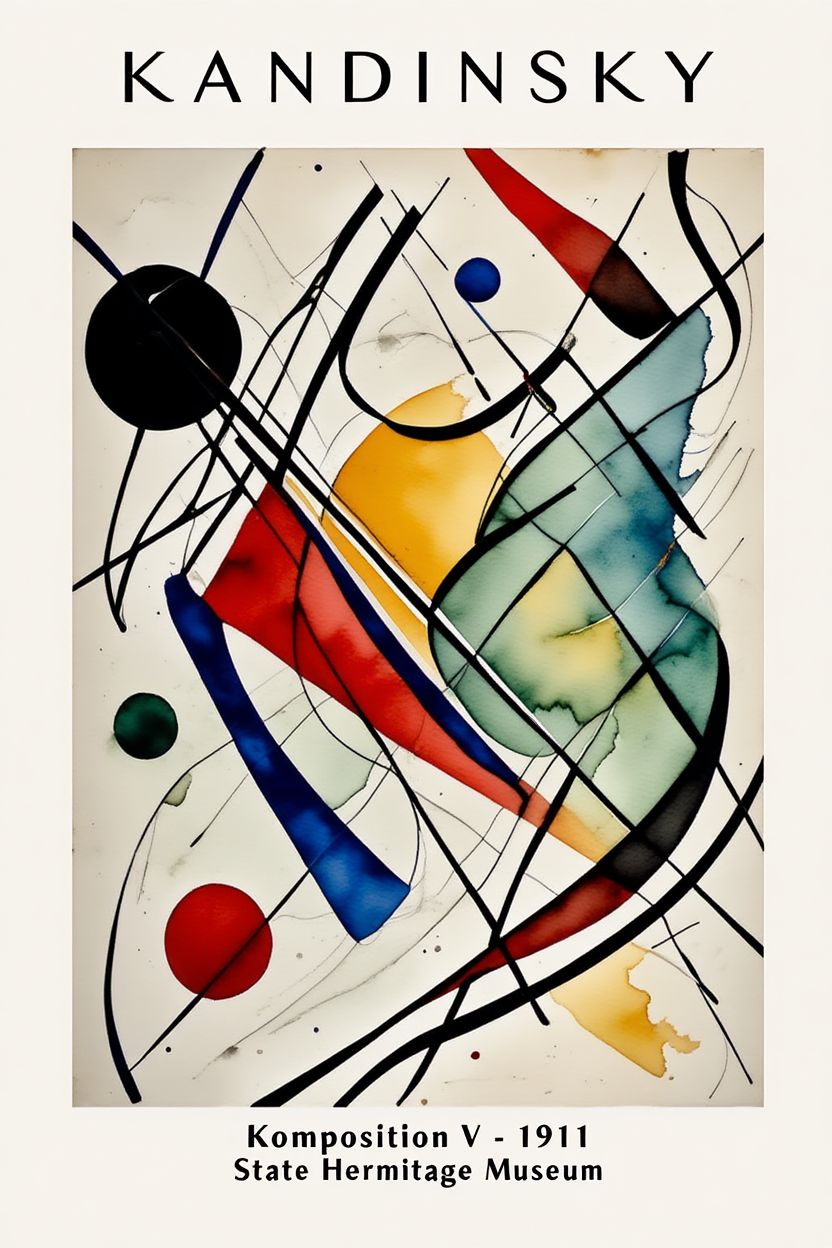 Kandinsky Abstract Geometry  – 6 Colorful Bauhaus Prints | Modern Gallery Wall Décor for Living Room, Bedroom & Office