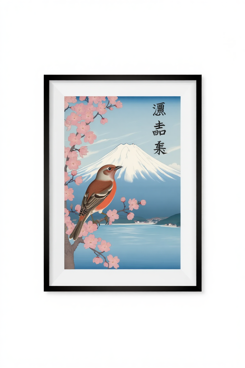 6 Japanese Art Posters – Ohara Koson & Hokusai Inspired, Mount Fuji Sunrise & Giant Wave Canvas Prints for Modern Wall Decor
