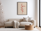 Red Line Art – Dancing Figure Minimalist Print - Hakyarts
