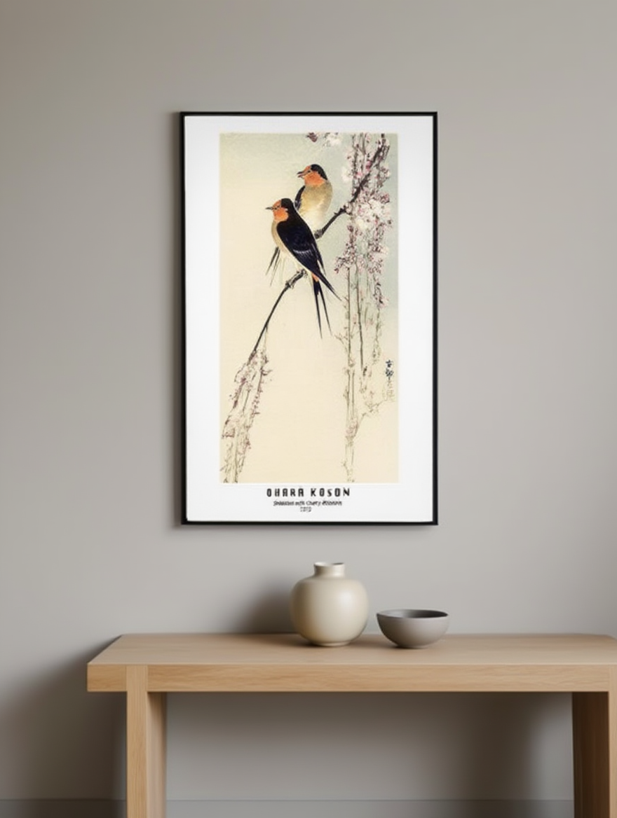 Ohara Koson - Swallows with Cherry Blossom Poster