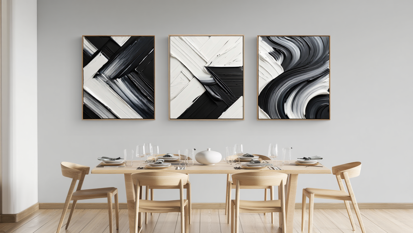 Abstract Black & White Canvas – Version 1 – Set of 3