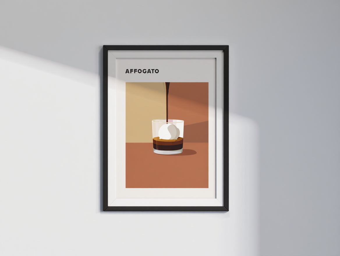 4 Coffee Posters – Affogato, Flat White, Macchiato, Frappuccino & Americano Minimalist Café Wall Art