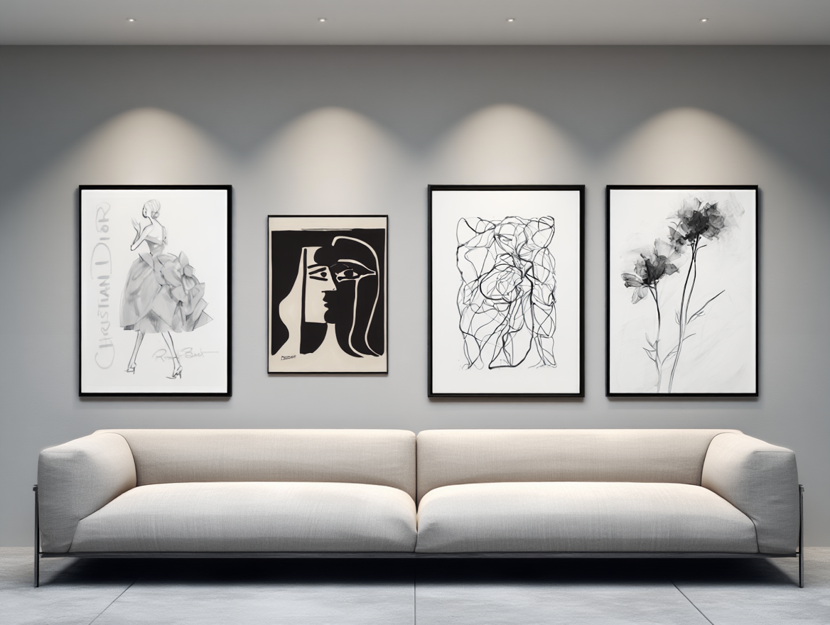 Monochrome Garden: 4 Minimalist Abstract & Floral Wall Art Prints”
