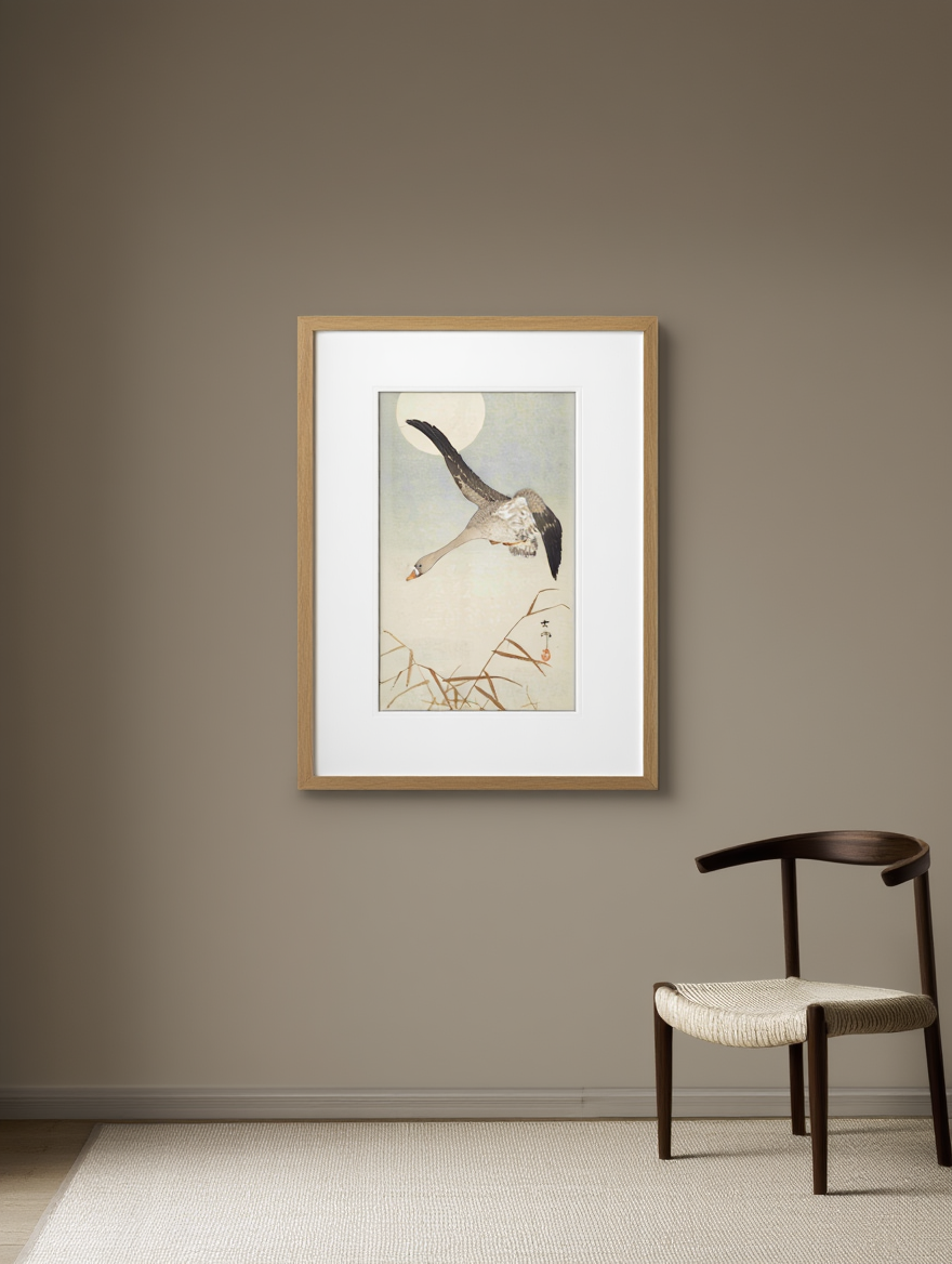 Ohara Koson - Goose Flying in Moonlight Poster