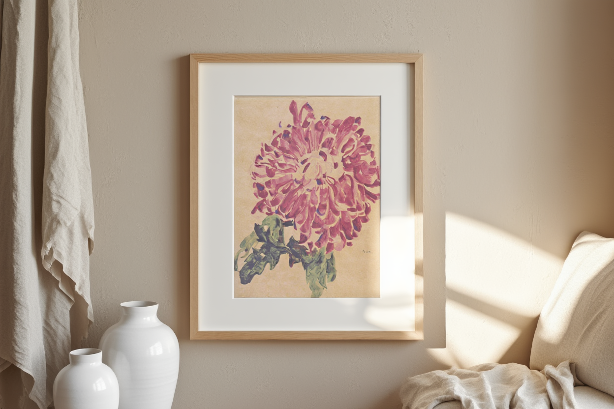 Egon Schiele – Red Chrysanthemum Poster | Expressionist Floral Wall Art Print