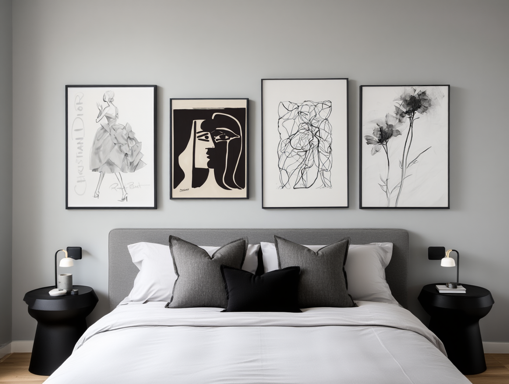 Monochrome Garden: 4 Minimalist Abstract & Floral Wall Art Prints”