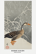 Goose on the Snow – Ohara Koson Poster | Japanese Nature Art Print - Hakyarts